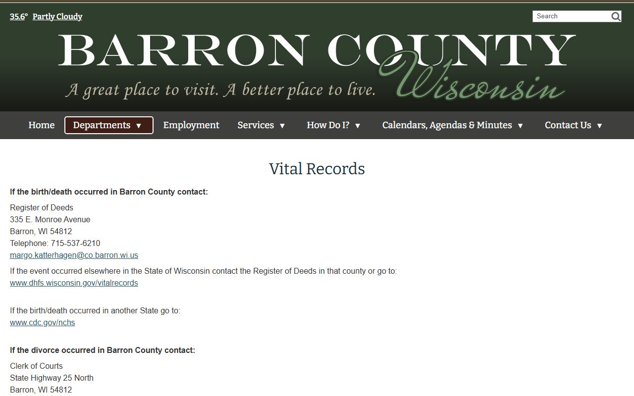 Barron County Dissolution Of Marriage register records