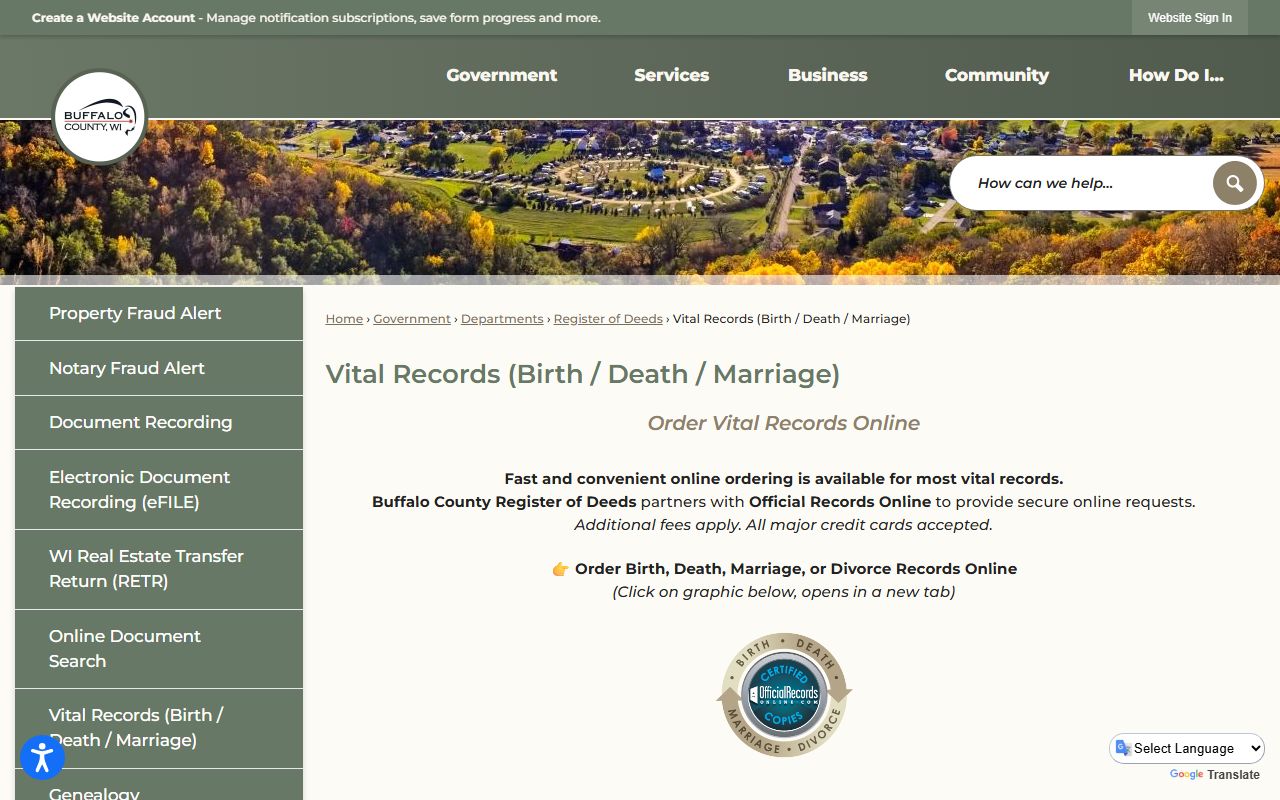 Buffalo County Dissolution Of Marriage vital records information