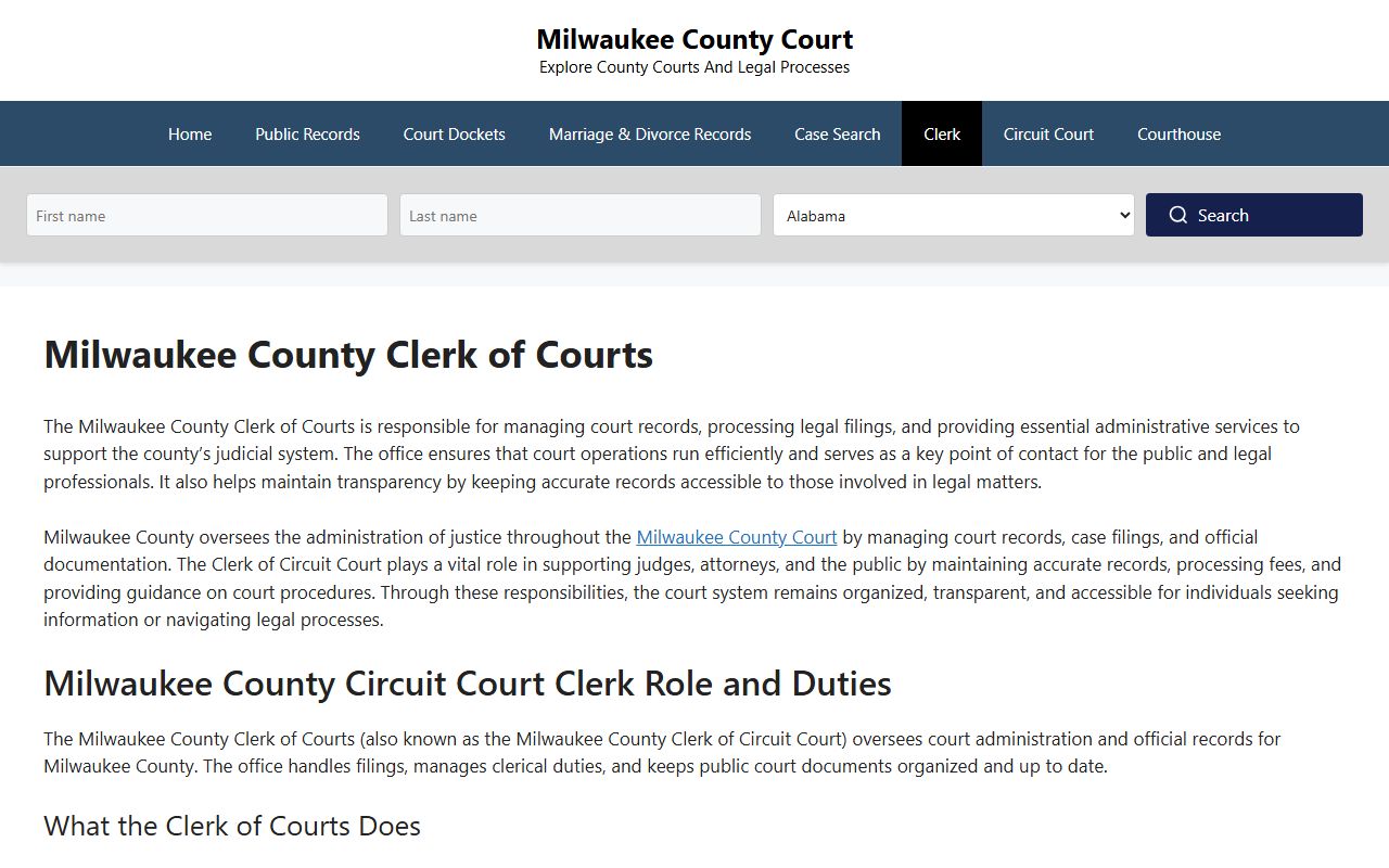 Milwaukee County Dissolution Of Marriage records at the clerk of court