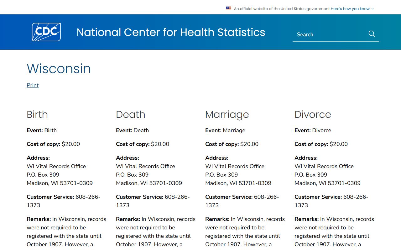 Wisconsin Dissolution Of Marriage certificate request guidance from the CDC
