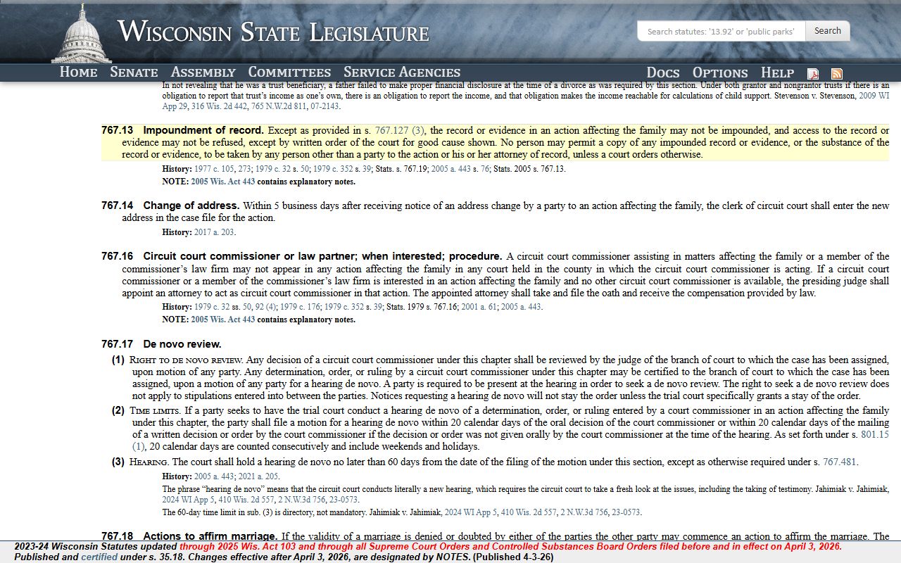 Wisconsin Dissolution Of Marriage public access and impoundment rules